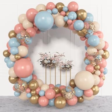 Amandir 153pcs Pink Blue Balloon Garland Arch Kit, Different Sizes 18 12 10 5 inch Dusty Pink Blue Nude Latex Metallic Confetti Gold Balloons for Gender Reveal Neutral Bear Baby Shower Decorations - Image 5
