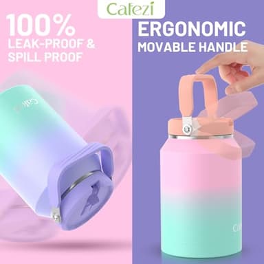 Cafezi Insulated Water Bottle 64 oz, Stainless Steel Water Bottles with Flip Straw and Top Handle, Leak Proof, Iced for 34 Hours, Vacuum Insulated Water Bottle for Home, Office, Hiking, Car - Image 3