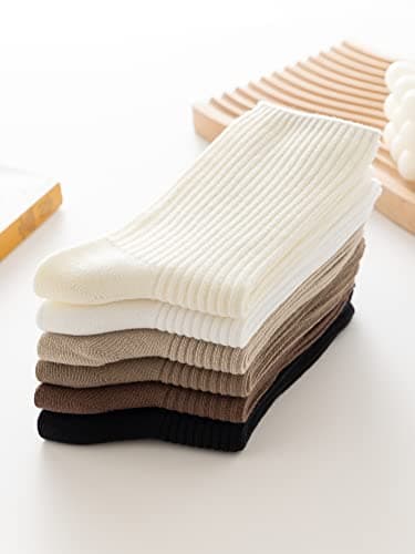 ACCFOD Cute Crew Socks Casual Athletic Aesthetic Socks Neutral Cotton Socks for Women Granola Girls Clothes - Solid Color Size 5-9 - Image 3