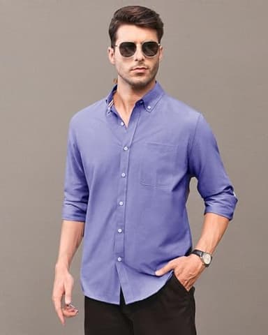 Alimens & Gentle Mens Solid Oxford Shirt Long Sleeve Dress Shirt Work Casual Button Down Shirts with Pocket Aroyal Blue - Image 8