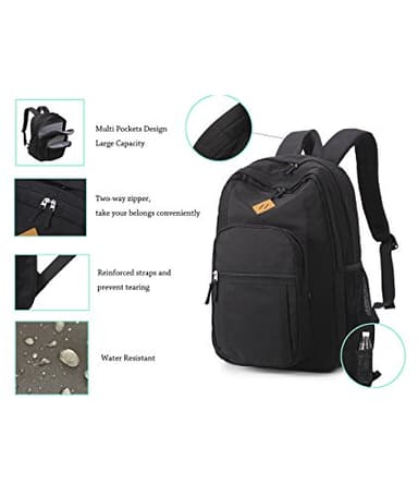 abshoo Classical Basic Womens Travel Backpack For College Men Water Resistant Bookbag (Black) - Image 7