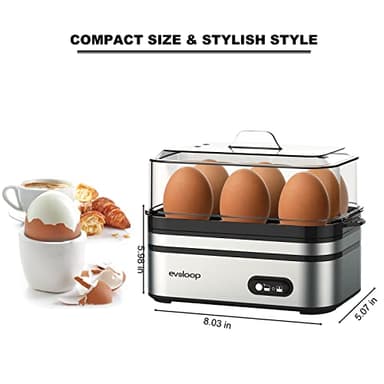 Evoloop Rapid Egg Cooker Electric 6 Eggs Capacity, Soft, Medium, Hard Boiled, Poacher, Omelet Maker Egg Poacher With Auto Shut-Off, BPA Free - Image 9