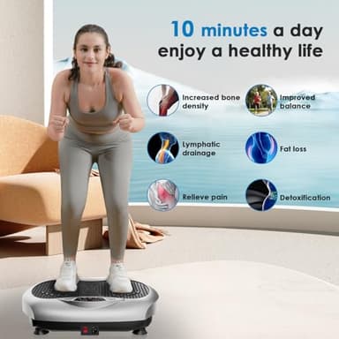 Natini Vibration Plate Exercise Machine - Whole Body Workout Vibration Platform Lymphatic Drainage Machine for Weight Loss Home Fitness W/Pilates Bar Resistance Bands Remote - Silver - Image 2