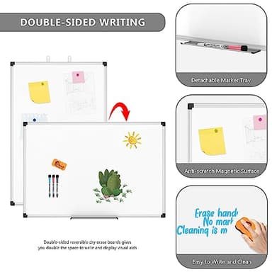 XBoard Magnetic Dry Erase Board/Whiteboard, 36 X 24 Inches, Double Sided White Board,1 Dry Eraser & 3 Dry Erase Markers & 4 Push Pin Magnets - Image 4