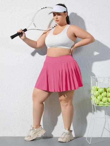 Moon Wood Women's Plus Size Pleated Tennis Skirt- Girls High Waist Athletic Golf Skirts with Shorts Hot Pink - Image 3