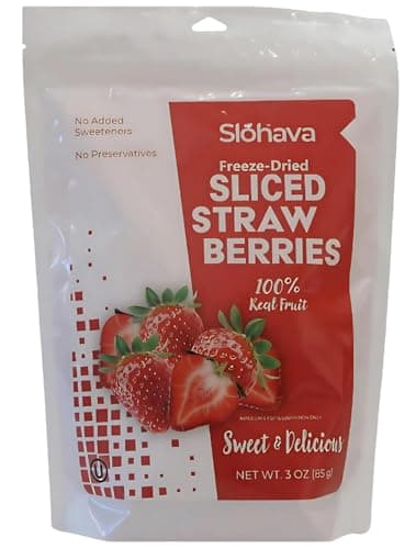 Slohava Freeze Dried Sliced Strawberries, 3 oz. 100% Natural Fruit, No Sugar Added, Kosher, Resealable Pouch. - Image 1