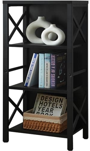 MNEETRUNG Small Bookshelf,4 Tier Industrial Bookcase with Metal Frame and Backboard,Narrow Black Book Shelf,Office Book case for Small Spaces,Living Room,Bedroom and Home Office - Image 7