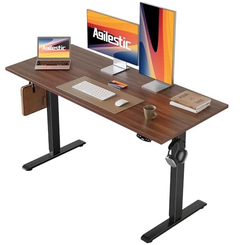 Agilestic Electric Standing Desk, 48 x 24 Inches Height Adjustable Desk, Sit Stand up Desk for Work Office Home, Ergonomic Rising Computer Table with Memory Preset, Dark Walnut - Image 1