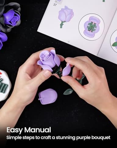 iATOM Purple Rose Bouquet Building Set, Compatible with Lego Flowers for Adults - Halloween Botanical Collection - Gothic Artificial Flowers Home Decor - IA11004 - Image 5
