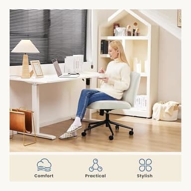 DUMOS Criss Cross Chair with Wheels, Legged Office Armless Wide Desk Seat Dual-Purpose Base, Adjustable Swivel Leather Task Vanity Home Office Desk Seating, Cream - Image 8