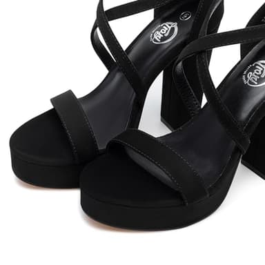 Trary Women's Black Strappy Platform Chunky High Heels Sandals Fashion Comfortable Open Toe Heels for Women Dress Wedding Party Shoes - Image 2