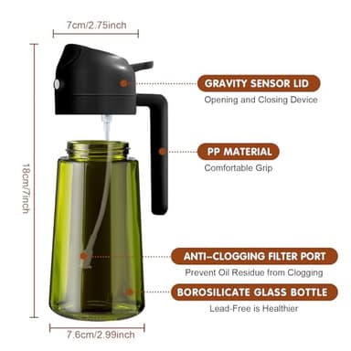 YARRAMATE 16oz/470ml Light-Blocking Dark Oil Sprayer for Cooking, 2 in 1 Olive Oil Dispenser Bottle for Kitchen, Premium Dark Green Glass Oil Bottle, Food-Grade Oil Mister for Air Fryer, BBQ (Black) - Image 7