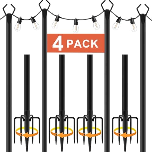 10Ft String Light Poles 4 Pack,Light Poles for Outside Lights,Outdoor with Fence Brackets Hanging Lights,Metal Stand Deck Patio Backyard - Image 1