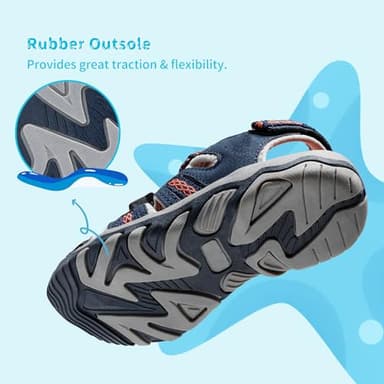 DREAM PAIRS Boys Girls Summer Outdoor Athletic Sport Sandals Walking Hiking Hook and Loop Adjustable Multicolor for Toddler/Little/Big Kids,Size 1 Little Kid,Navy/Light/Grey/Orange,160912-K - Image 5