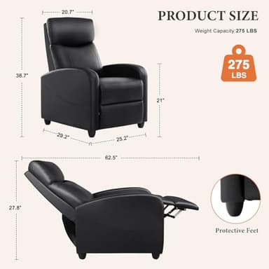 Sweetcrispy Massage Recliner Chair for Adults, Adjustable Home Theater Seating with Lumbar Support, Modern Fabric Reclining with Padded Backrest and Seat, Compact Sofa Chairs for Living Room, Black - Image 3