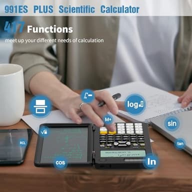 Scientific Calculators for Students 991ES Office Calculators Desktop, ROATEE 4-Line Display Calculator with Erasable LCD Writing Tablet, Solar Battery Power with Notepad Calculator for School - Image 2