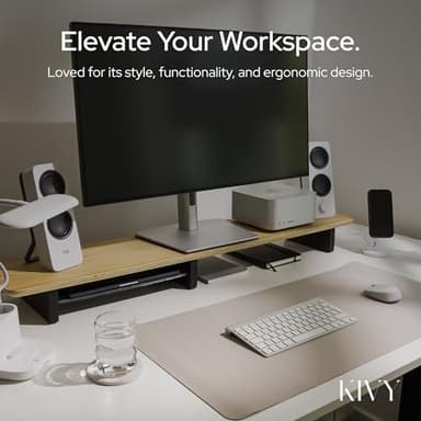 KIVY Dual Monitor Riser with Integrated Metal Shelf - Wooden desk shelf for top of desk - Wood monitor stand for desk 2 monitors / tv - Dual monitor stand riser for desk - Large walnut monitor stand - Image 8