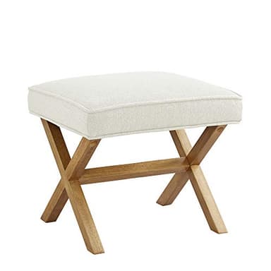 Amazon Basics Small Ottoman Foot Rest, Mid-Century Modern X Square Polyester Foot Stool, Linen, Ivory White, 18"D x 19.8"W x 18.3"H (Previously Rivet Brand) - Image 1