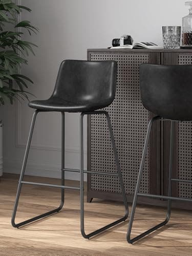 Aowos Bar Stools Set of 3, 26 Inches Counter Height Bar Stools with Back, Modern Faux Leather Barstools with Metal Legs and Footrest, Bar Chairs for Kitchens Island (Black) - Image 8