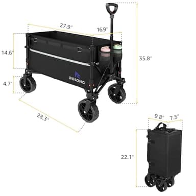 ROSONG Collapsible Wagon Cart with Wheels Foldable - Folding Utility Heavy Duty Wagons Carts for Grocery Sports Garden Shopping Camping Wheelbarrows (Black, 120L) - Image 2