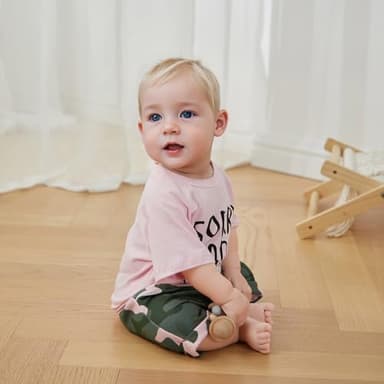 Fernvia Toddler Girls Clothes 1T 2T 3T 4T 5T Summer Outfits Baby Kids Letter Short Sleeve T-Shirt Tops & Camouflage Shorts Sets (A-Pink, 6-12 Months) - Image 3