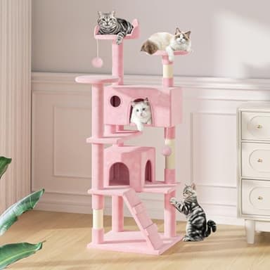 MoNiBloom 60 Inch Cat Tree Tower for Indoor Cats Large Adults, Pink Cat Tower with Scratching Post, Multi-Level Furniture Activity Center with Cat Condo Pet Play House, Soft Pink - Image 3