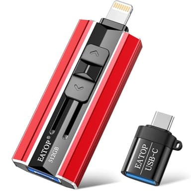 EATOP 512GB Flash Drive Intended for iPhone iPad Android and Computers, 4 in 1 Photo Stick for Phone Memory Storage Easily Backup Photos Videos, Plug and Play, No Application Required (Red) - Image 1