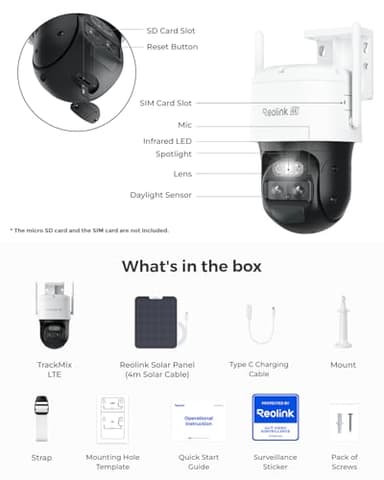 REOLINK 4K Dual Lens Cellular Security Camera, 4G LTE Auto Tracking, No WiFi Solar Powered, SIM Card Included, 6X Hybrid Zoom, 8MP Color Night Vision, Motion Alert, TrackMix LTE + SP, Updated Version - Image 9