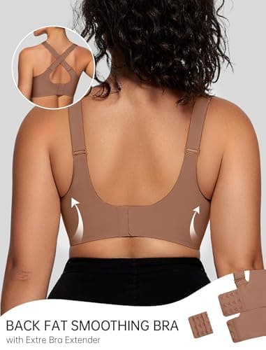 OEAK Womens Wireless Bras V Mesh Comfortable Bralette Supportive Tshirt Bra No Underwire Seamless Push Up Everyday Bras Khaki XL - Image 4