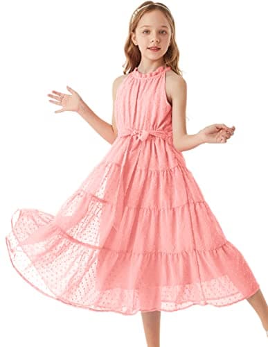 GRACE KARIN Girls Flowy Maxi Dress Sleeveless Spring Casual A-line Dress for Girls Light Pink 8Y - Image 1