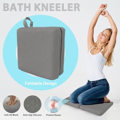Baby Bath Kneeler and Elbow Rest Pad Set, 2.3" thick Soft 3D Mesh Padding, Non-Slip Bath Mat Kneeling Pad for Bathing Baby Foldable, Bath Tub Elbow Rest Pad with Organizer Pockets and Suction Cups - Image 4