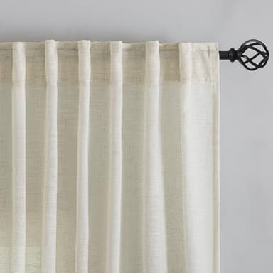 Cream Natural Linen Back Tab Curtains 84 Inch Length for Living Room,2 Panels Hook Belt Pleated Drapes Neutral Modern Farmhouse Boho Light Filtering Privacy Semi Sheer Bedroom Curtains,Ivory Colored - Image 7