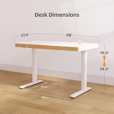 Claiks Touch Screen Glass Standing Desk with Drawers and USB Ports, 48×24 Inch Adjustable Stand Up Desk, Quick Install Home Office Glass Top Computer Desks, White - Image 3