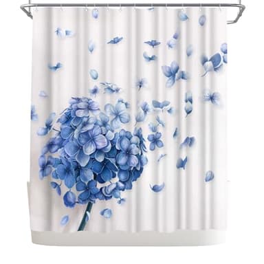 WELMECO Hydrangea Flower Shower Curtain Nature Flower Shower Curtain Elegant Bathroom Set Polyester Fabric, 72x72inch (Blue) - Image 1