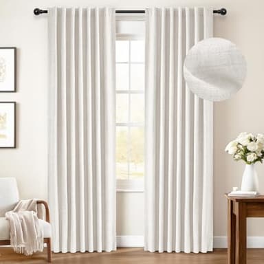 INOVADAY 100% Blackout Curtains 96 Inches Length 2 Panels Set, Back Tab/Rod Pocket Linen Black Out Curtains for Bedroom, Thermal Insulated Window Drapes - Beige, W50 X L96 - Image 1