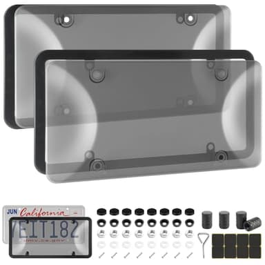 Alpmosn License Plate Covers & Frames Combo, License Plate Cover with Screw Washers and Cap, Car Exterior Accessories Black (2-Pack) - Image 1