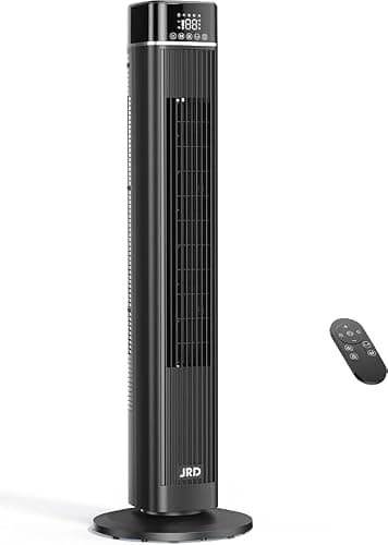 JRD Tower Fan, 90° Oscillating Fans with Remote, 40'' Quiet Cooling Fan with 3 Speeds,4 Modes,12H Timer, LED Display, 27ft/s Velocity, Bladeless Standing Fan Floor Fan for Bedroom Home Office Indoor - Image 1