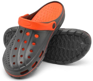 ChayChax Men's and Women's Arch Support Clogs Garden Shoes Slip-on Outdoor Beach Slippers with Removable Cushion Footbed, Grey Orange, 12-13 Women/10.5-11.5 Men - Image 3