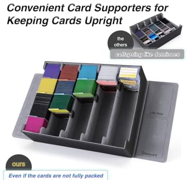 Venssu 5 Row Trading Card Storage Box With Dual-Function Playmat Lids, 3800+ Mtg Deck Box With 24 Colorful Divider Tabs, Compatible with Magic Cards (Black and Grey) - Image 4