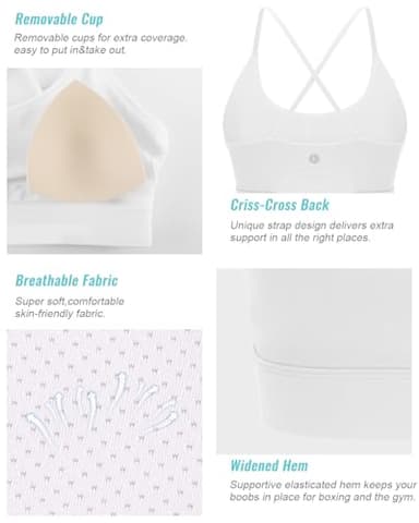 RUNNING GIRL Sports Bras for Women,High Impact Criss-Cross Back Crop Tops Padded Workout Sports Bra High Support(WX3028 White XL) - Image 5