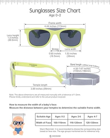 COCOSAND Flexible Polarized Baby Sunglasses with Strap Soft Silicone Nose Pad UV Protection for Infant Toddler Boys Grils Age 0-24 Months - Image 5