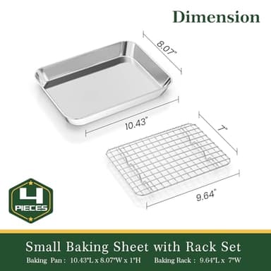 Baking Sheet with Wire Rack, Stainless Steel Cookie Sheet Pan Set, Non Stick Baking Pans with Cooling Rack for Oven Cooking, 10.43 x 8.07 x 1 inch 4 Pcs - Image 2