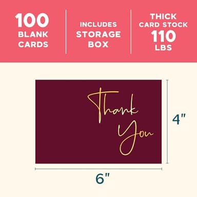 VNS Creations Gold Foil Thank You Cards With Envelopes Bulk Set & Stickers - 100 Pack 4x6 Blank Thank You Notes Box Set - Large Note Card Small Business, Wedding, Baby Shower & Bridal Shower - Wine - Image 2