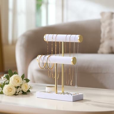 bussdis 2 Tier Bracelet Holder Display - Detachable T Bar White Velvet Bracelet Holder, Jewelry Holder Organizer for Bracelet, Necklace, Earrings, Rings - Image 5
