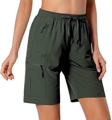 Women's Lightweight Hiking Cargo Shorts Quick Dry Athletic Shorts for Camping Travel Golf with Zipper Pockets Water Resistant Army Green - Image 2