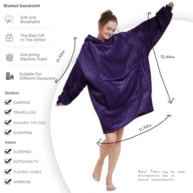 Aemilas Wearable Blanket Hoodie - Sherpa Blanket Sweatshirt as Gifts for Mom Sister,Cozy Warm Hooded Blanket with Giant Pocket(Dark Purple) - Image 5