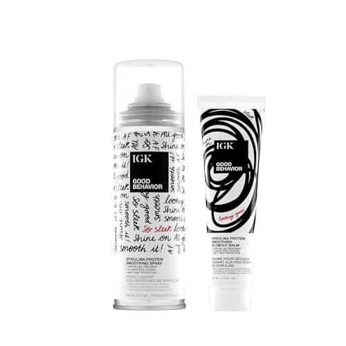 IGK GOOD BEHAVIOR Spirulina Protein Smoothing Spray + Anti-Frizz Smoothing Blowout Balm | Keratin Like Treatment + Frizz Control + Heat Protectant | Vegan + Cruelty Free - Image 1