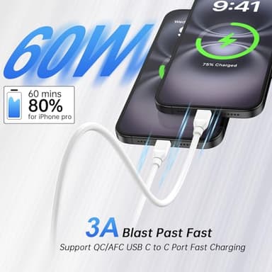 60W Android Samsung A17 Fast Charging Cord A17 Charger Cable USB C to USB C Cable Fast Charging for Samsung Galaxy S25FE/S25 Ultra/S25 Plus/A36/A26/A16/A53/A07/A06/S24 Ultra/S24 FE/S23 Ultra/S23FE/A23 - Image 3
