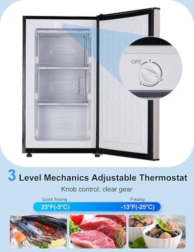 Upright Freezer, 3.2 Cu Ft Mini Small Freezer for 1-2 People, Portable Compact Freezer with 3 Plastic Baffles, 4D Cooling & 40dB Ultra-Quiet, Fast Freeze (-13°F) - Silver - Image 7