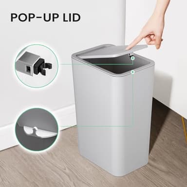 Cesun Bathroom Trash Can with Lid, 4.0 Gallon / 15 Liter Small Garbage Can with Press Top Lid, Plastic Wastebasket with Pop-up Lids for Toilet, Office, Bedroom, Living Room, Grey - Image 3